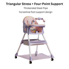 PANGDUBE Baby High Chair — Reclining Toddler Feeding Chair with 4 Wheels, Bib, Bowl & Spoon