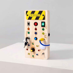 Montessori Busy Board for Toddlers – Wooden Sensory Toy with LED Light Switch | Travel Activity Game for Kids Ages 2–4