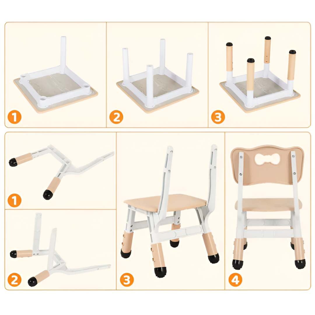 Height-Adjustable Kids Table & 2 Chairs Set — Study Desk for Ages 3–8