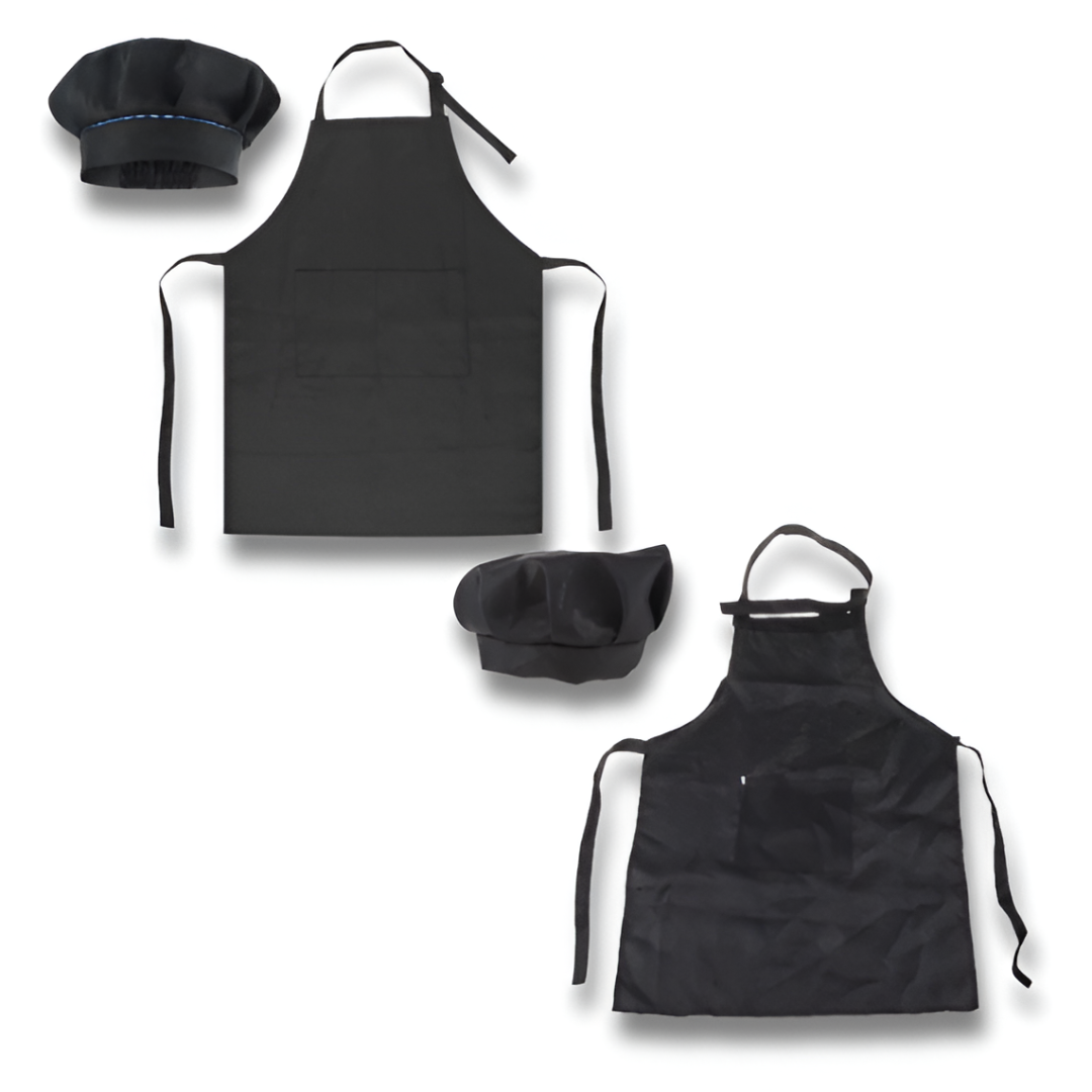 Kids Chef Costume Set — Mushroom Chef Hat & Adjustable Apron with Pocket (Cooking / Baking / Art)