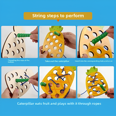 Wooden Lacing Toy — Fruit Threading Set for Toddlers | Fine Motor Travel Toy