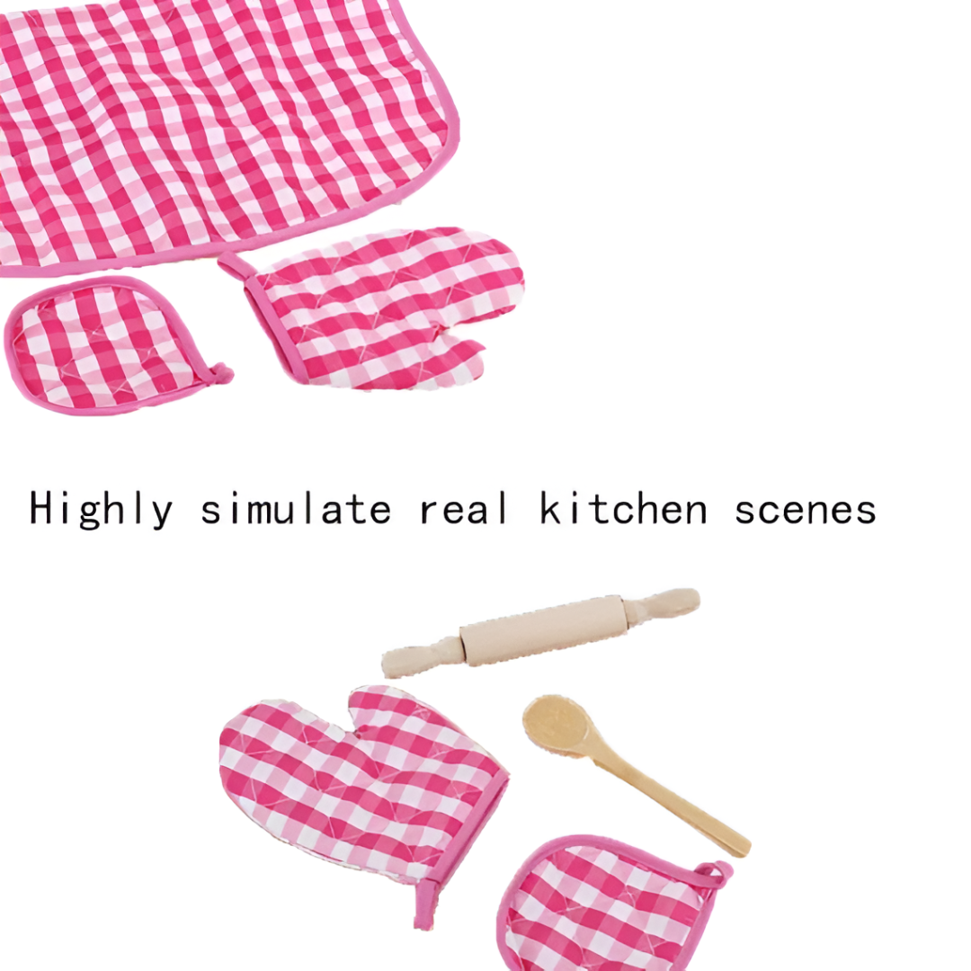 Kids Chef Apron & Play Kitchen Set — Mushroom Chef Hat, Mitt & Cooking Utensils (Role Play Costume Gift)