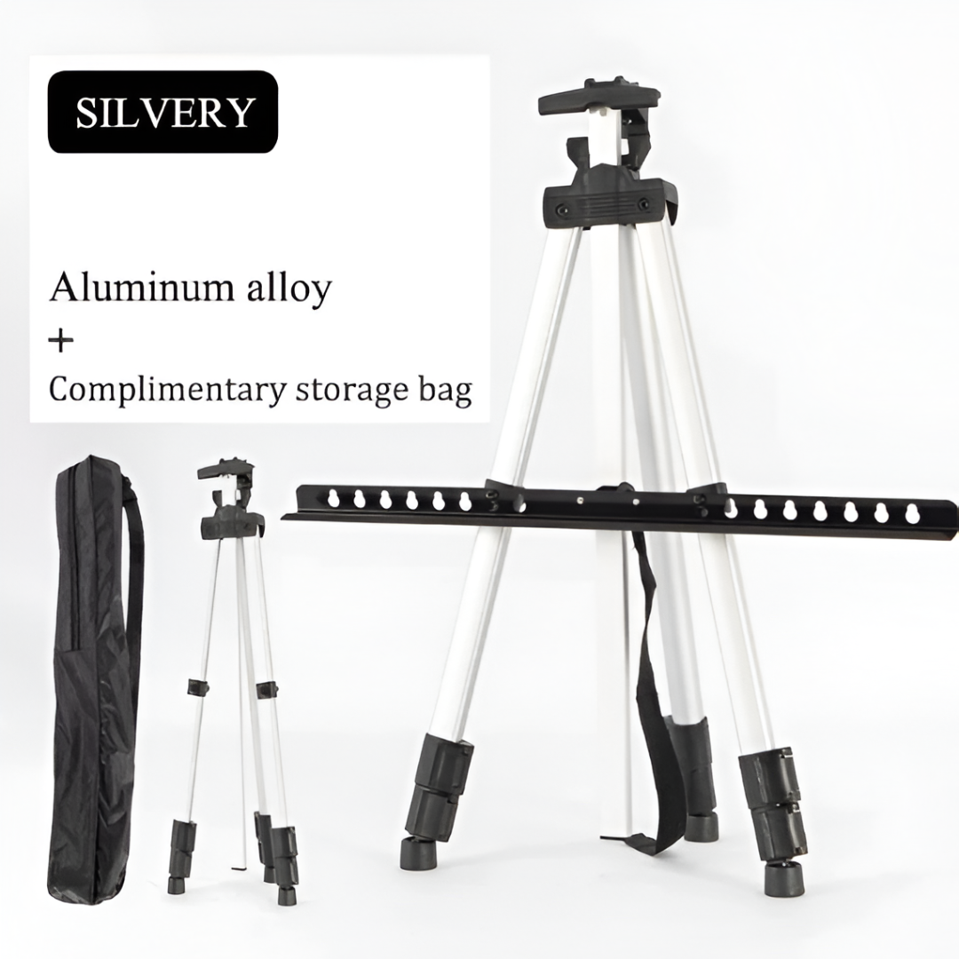 Portable Adjustable Aluminium Sketch Easel — Foldable Travel Easel with Palette Shelf & Carry Bag