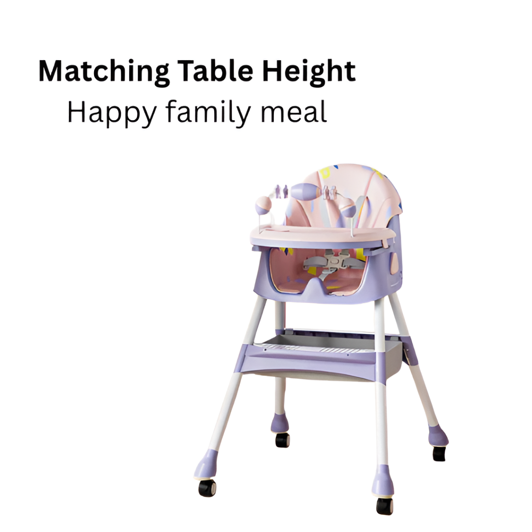 PANGDUBE Baby High Chair — Reclining Toddler Feeding Chair with 4 Wheels, Bib, Bowl & Spoon