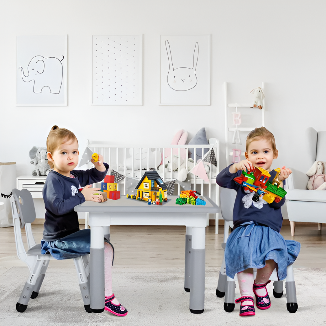 Height-Adjustable Kids Table & 2 Chairs Set — Study Desk for Ages 3–8