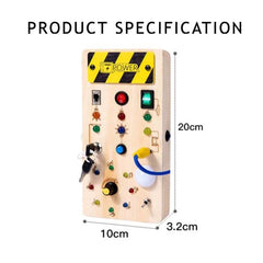Montessori Busy Board for Toddlers – Wooden Sensory Toy with LED Light Switch | Travel Activity Game for Kids Ages 2–4