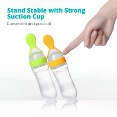 Silicone Baby Feeding Bottle with Spoon — Squeeze Spoon Feeder for Rice, Cereal & Puree (90/120/150ml)