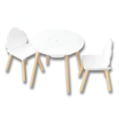 WOLTU Children’s Table & 2 Chairs — Cloud Backrest, Solid Wood Legs (Toddlers & Preschoolers)