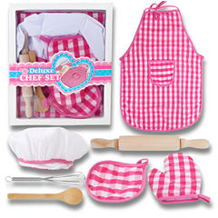 Kids Chef Apron & Play Kitchen Set — Mushroom Chef Hat, Mitt & Cooking Utensils (Role Play Costume Gift)