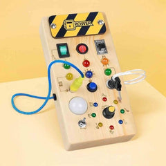 Montessori Busy Board for Toddlers – Wooden Sensory Toy with LED Light Switch | Travel Activity Game for Kids Ages 2–4