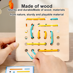 Montessori Wooden Lacing Board — Rope & Threading Puzzle for Fine Motor Skills (Ages 3+)