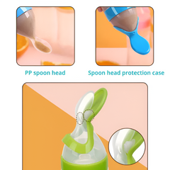 Silicone Baby Feeding Bottle with Spoon — Squeeze Spoon Feeder for Rice, Cereal & Puree (90/120/150ml)