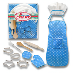 Kids Chef Apron & Play Kitchen Set — Mushroom Chef Hat, Mitt & Cooking Utensils (Role Play Costume Gift)