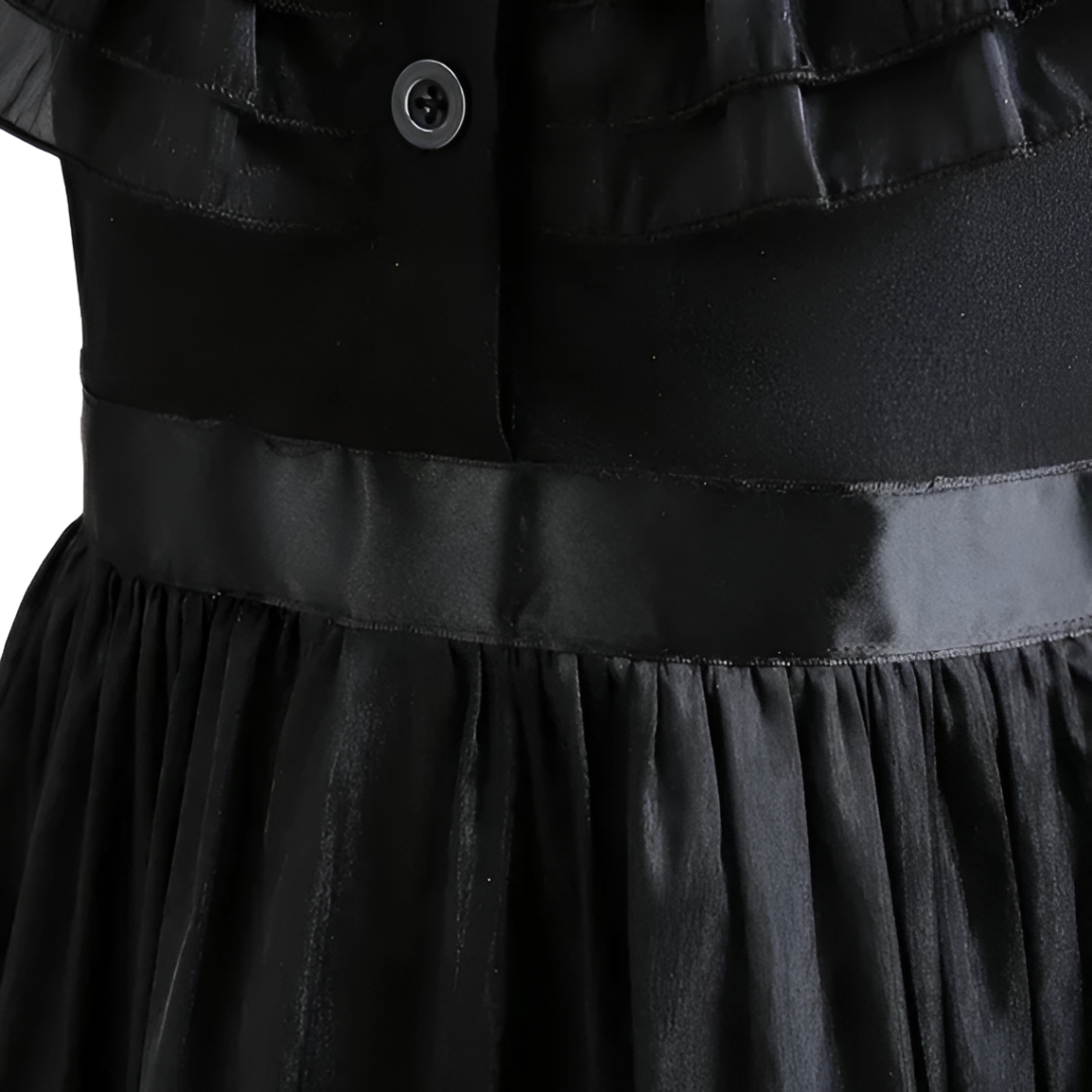 Official Wednesday Addams Girls Costume — Black Puff-Sleeve Cosplay Dress