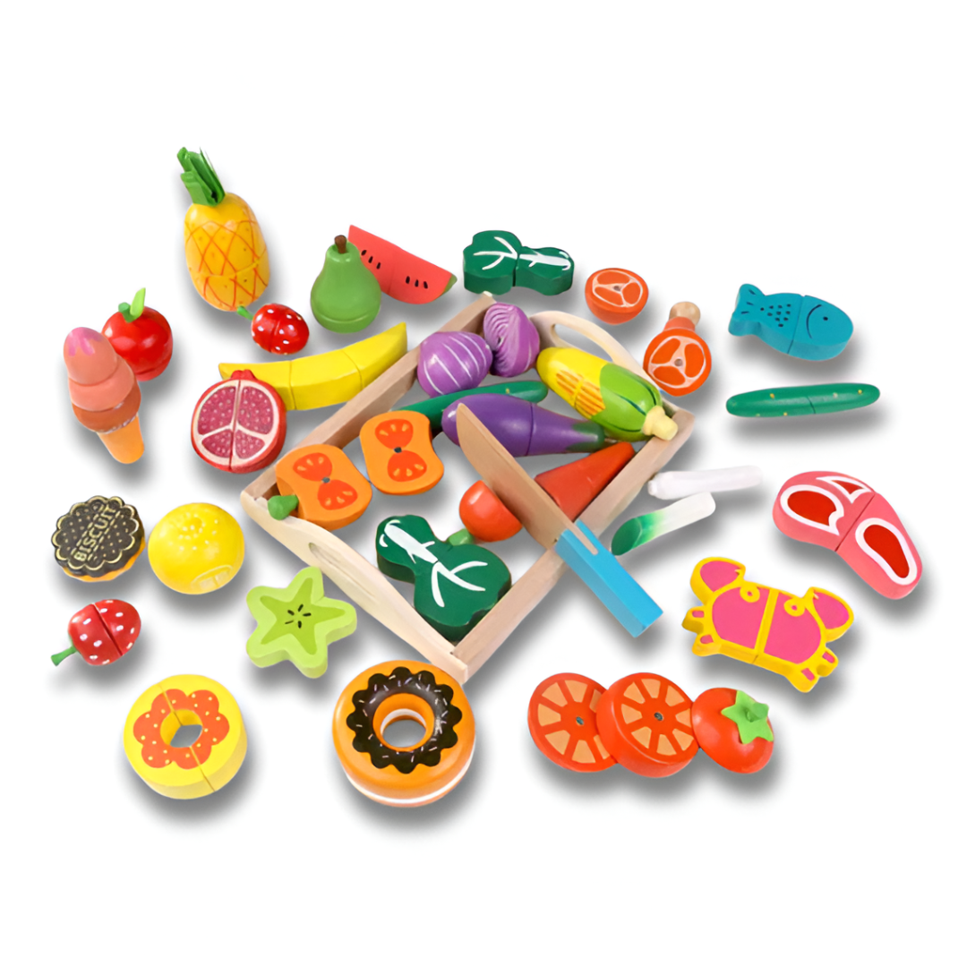 Montessori Wooden Cutting Kitchen Set — Pretend Fruit & Vegetable Play Toy