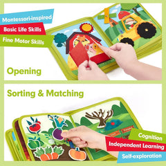 Montessori Busy Book for Toddlers – Quiet Activity Book with Farm Animals | Early Learning Fine Motor Toy