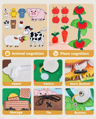 Montessori Busy Book for Toddlers – Quiet Activity Book with Farm Animals | Early Learning Fine Motor Toy