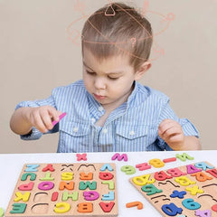 3D Wooden Alphabet & Number Puzzle – Montessori Educational Toy for Kids | Colorful Matching Game for Early Learning & Math Skills