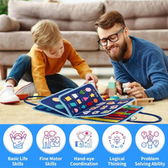 Toddler Busy Board – Montessori Sensory Toy for Kids | Educational Learning Travel Activity Book for Airplane & Car