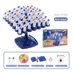 Astronaut Balance Game — spaceman pieces on a balancing tree with spinner, dice and storage bag; tabletop Montessori toy