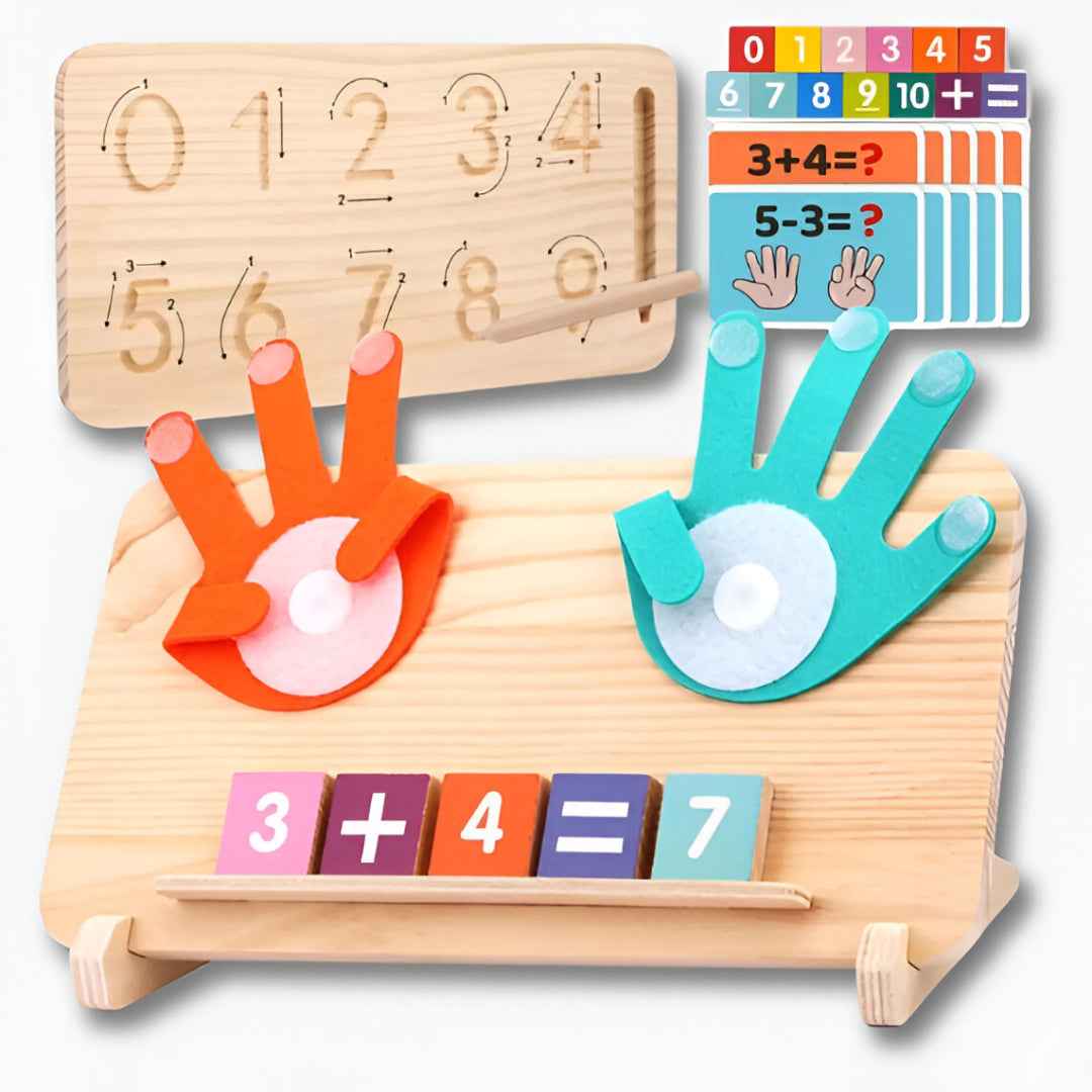 Toddler playing with Montessori Finger Counting Math Toy – engaging hands-on number learning