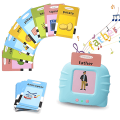 Dimensions of pink flashcard reader device – 10.7cm width and 9cm height shown
