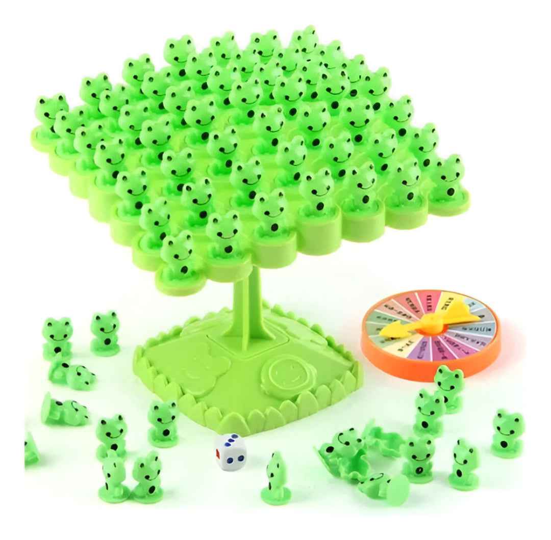 Close-up: cute frog stacking pieces with suction bases used on the balancing board