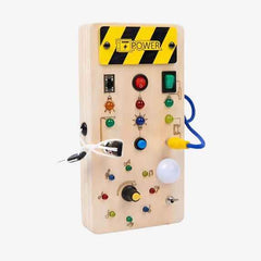 Montessori Busy Board - Wooden Sensory Toy with LED Light Switch for Toddlers | Travel Activity Game for Kids Ages 2 to 4 No sound