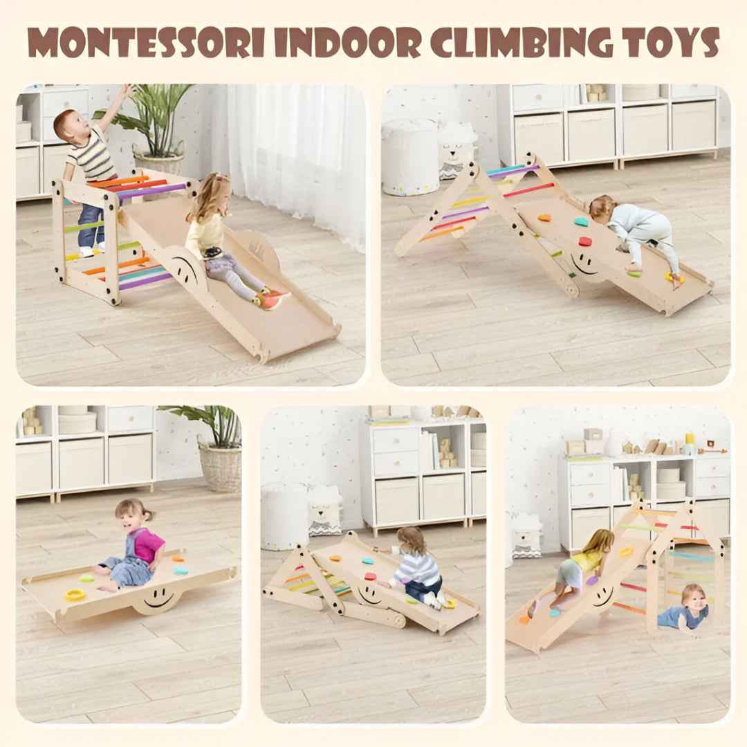 Montessori Indoor Climbing Set for Toddlers – Foldable Wooden Climber Toy | Safe Indoor Play Gym for Kids
