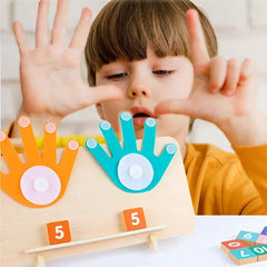 Toddler learning number 5 with Montessori Finger Counting Toy – math and counting blocks for early education