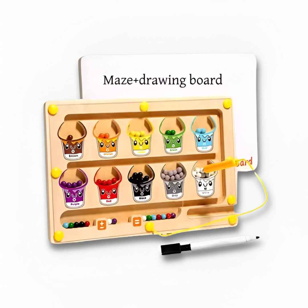 2-in-1 magnetic bead maze and double-sided drawing board for toddlers – Montessori fine-motor learning toy