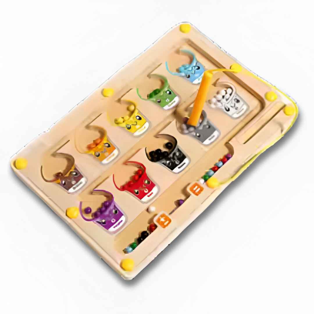 Angled product shot of Purshay 2-in-1 maze and drawing board showing double-sided use
