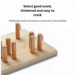 Medium-size wooden stacking blocks in red, green, yellow and blue — easy-grip Montessori pieces for small hands