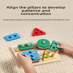 Thickened wooden base with sturdy dowel pegs — durable construction for toddler play