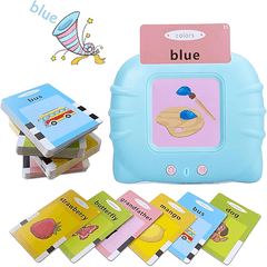 Talking Flashcard Reader (blue) with audio flashcard machine and sample cards – preschool education toy