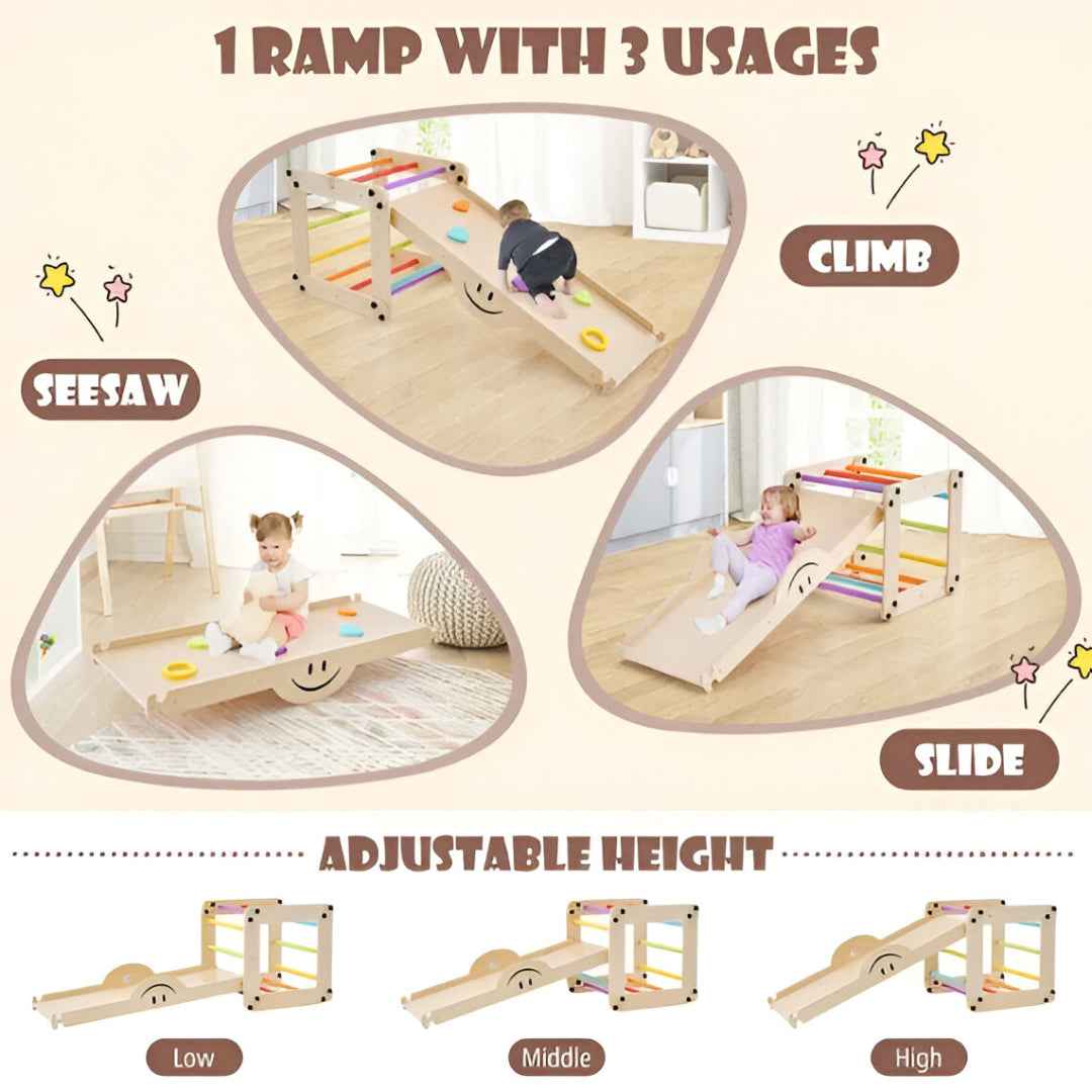 Montessori Indoor Climbing Set for Toddlers – Foldable Wooden Climber Toy | Safe Indoor Play Gym for Kids