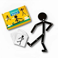 Wooden Stickman Puzzle — black poseable wooden figure balancing on puzzle base